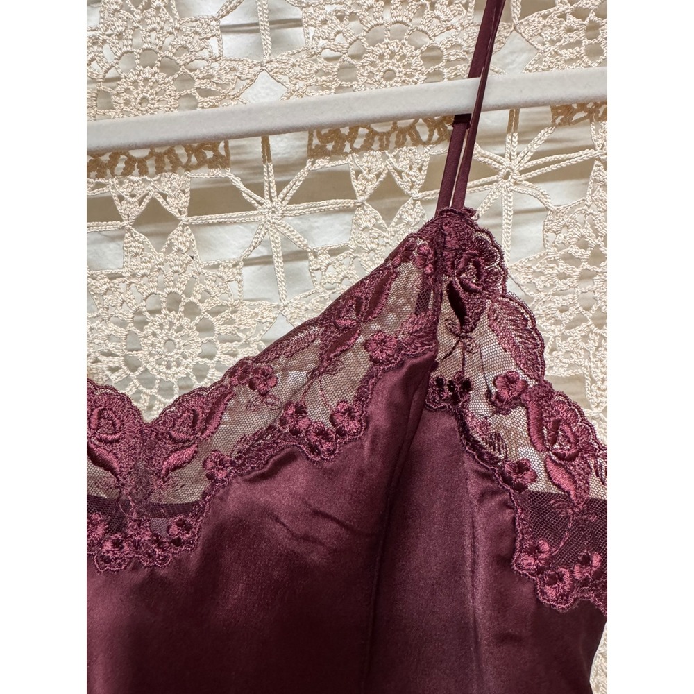 Victoria's Secret Burgundy Satin Lace Slip Chemise Nightgown‎ M - Picture 2 of 7